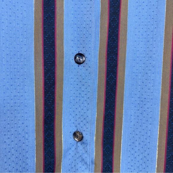 Foxcroft Women’s 12 Blue Striped Shirt Button Front Raised Print Long Sleeve - Picture 6 of 10